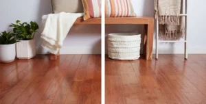 Engineered hardwood flooring installed in a modern living room